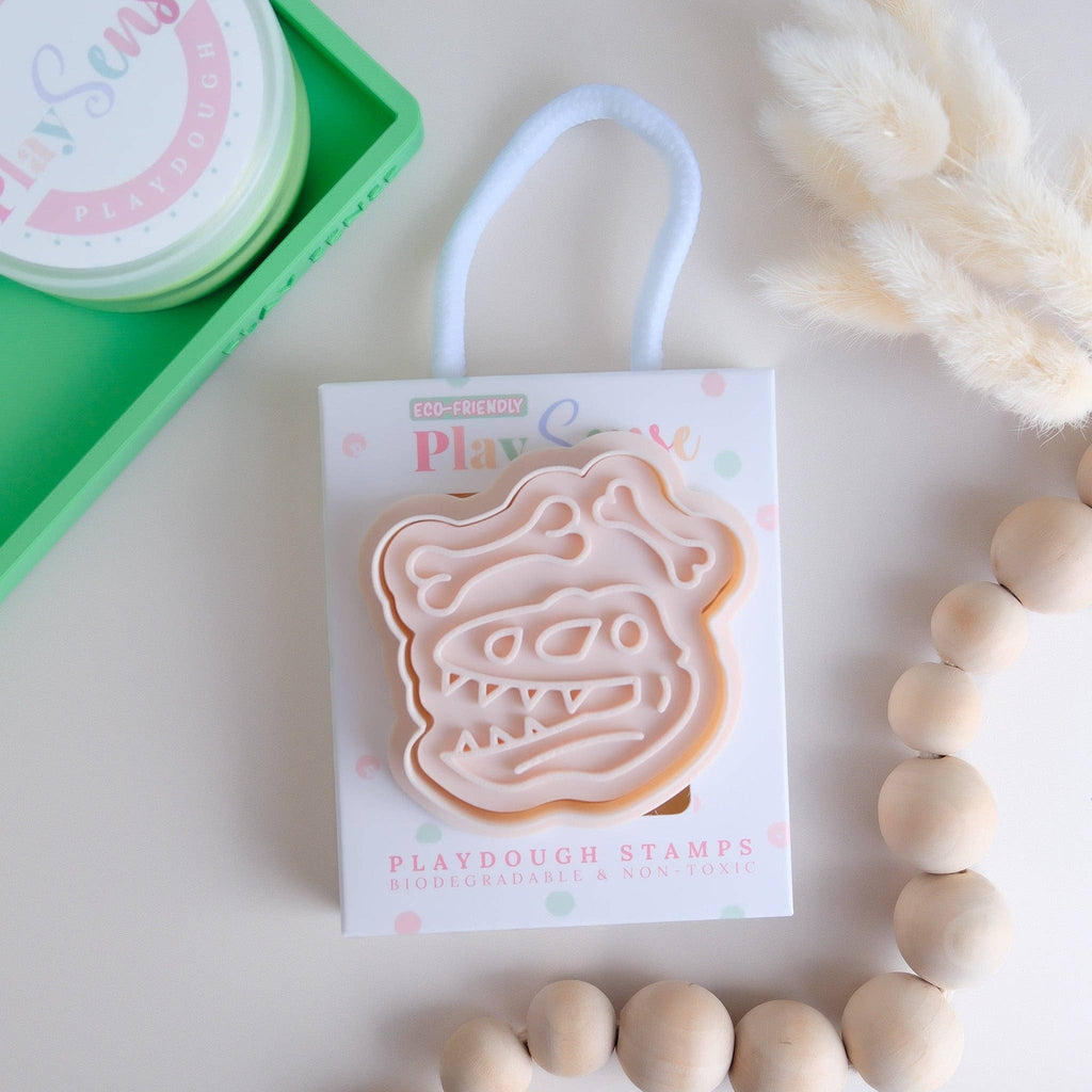 Play Sense - Eco Playdough Stamp | Dinosaurs: Beige / Dino Head Bones