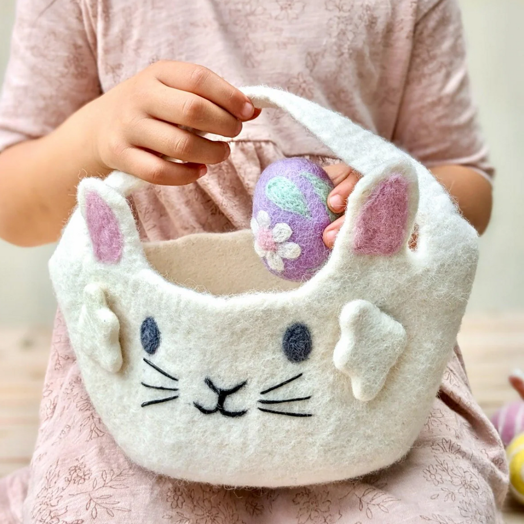 Tara Treasures | Felt Easter Basket - White Bunny