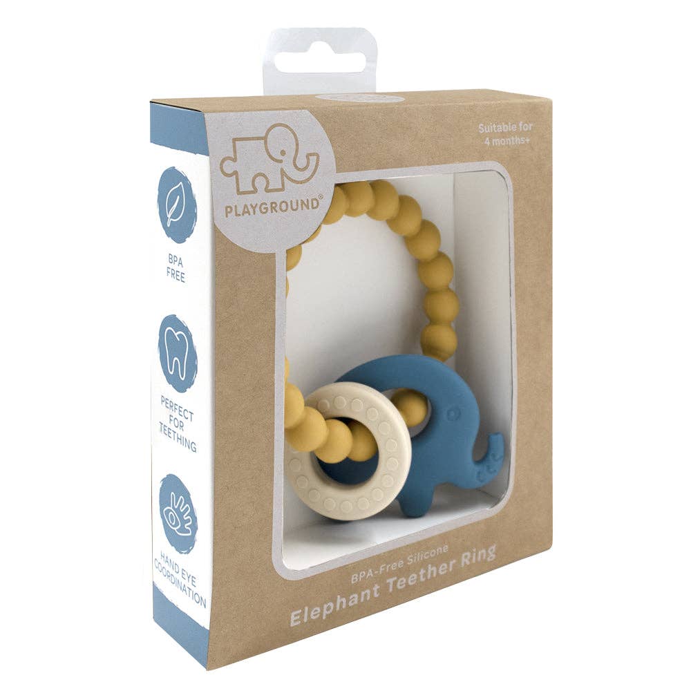 Living Textiles I Silicone Elephant Teether Ring - Steele Blue