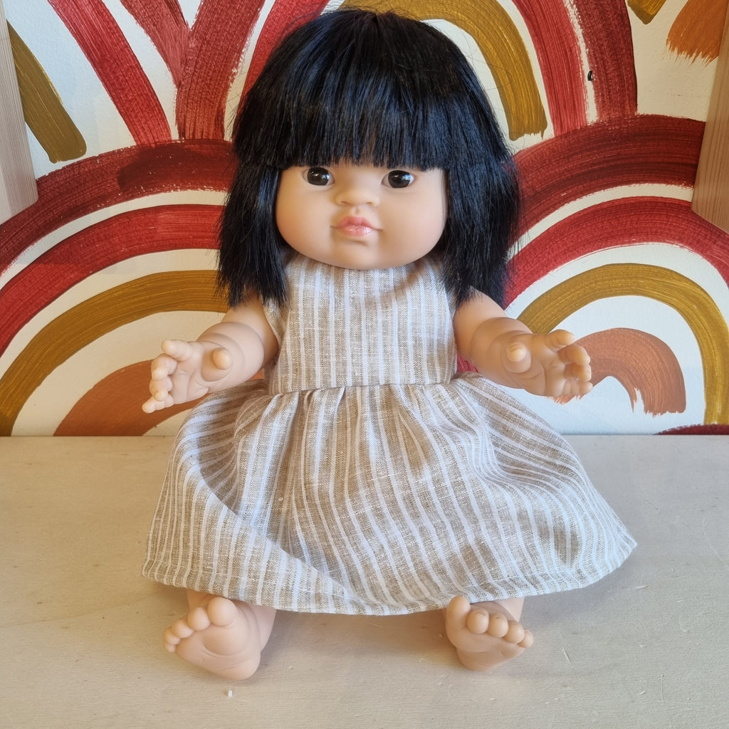 Zae + K | Doll Dress - Natural Linen Stripe