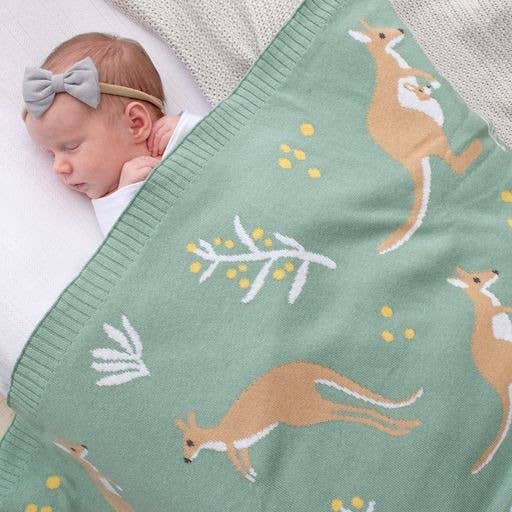 Living Textiles I Australiana Baby Blanket - Kangaroo/Green