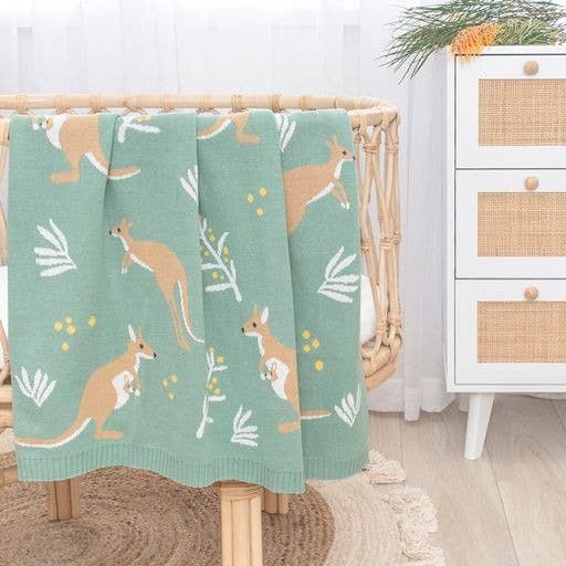 Living Textiles I Australiana Baby Blanket - Kangaroo/Green