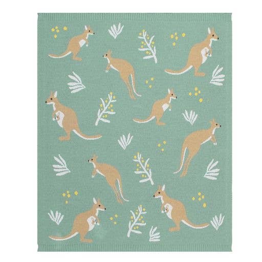 Living Textiles I Australiana Baby Blanket - Kangaroo/Green