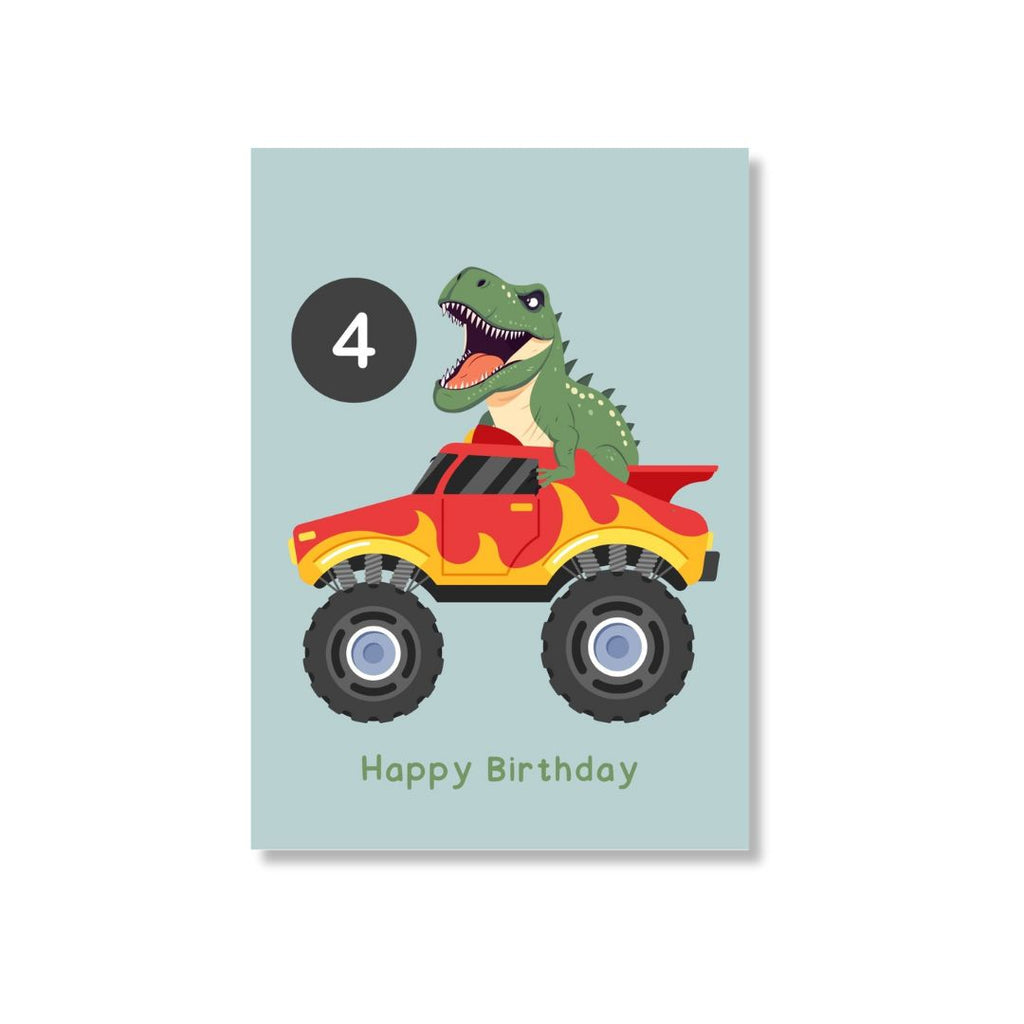 Zae + K | Greeting Card Fourth Birthday - Dino Truck