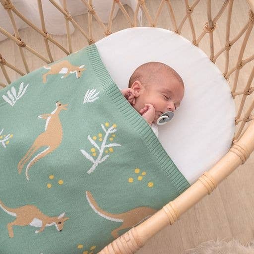 Living Textiles I Australiana Baby Blanket - Kangaroo/Green