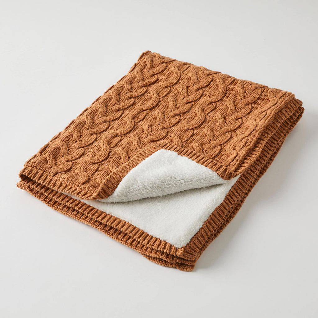 Jiggle & Giggle | Cable Knit Baby Blanket - Biscuit