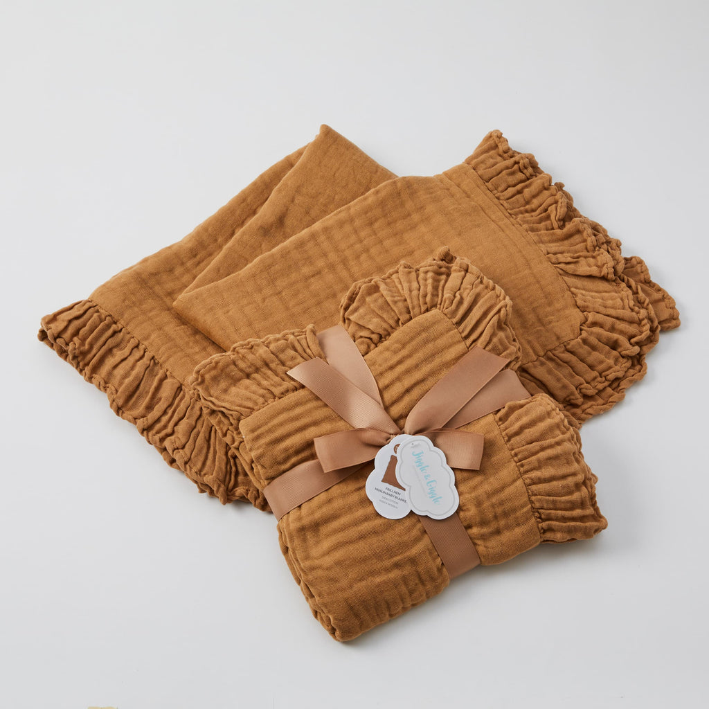 Jiggle & Giggle | Frill Hem Muslin Swaddle - Biscuit