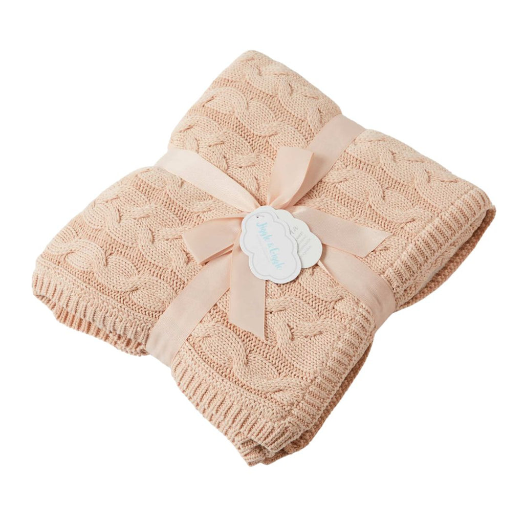 Jiggle & Giggle | Cable Knit Baby Blanket - Pink Clay