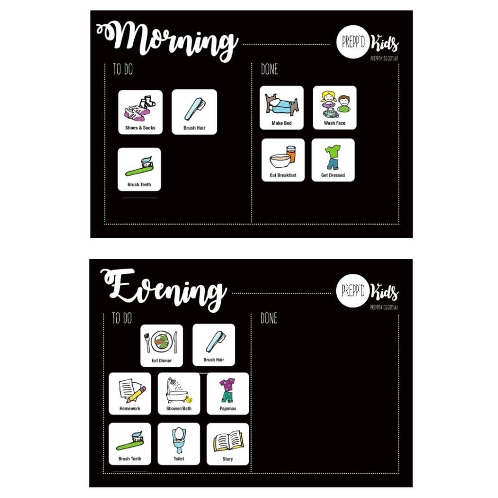 Prepp'd Kids I Morning & Evening Routine Chart Set (A4)