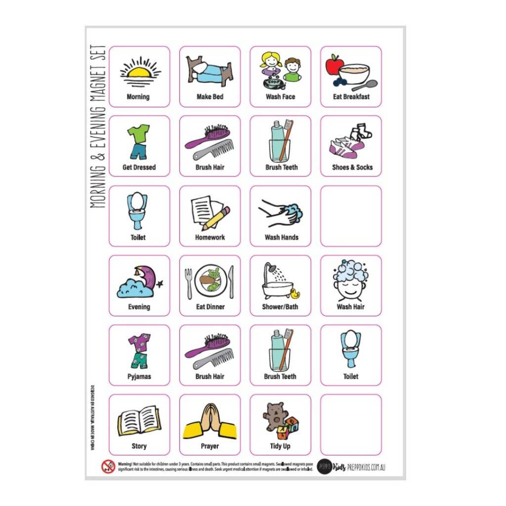 Prepp'd Kids I Morning & Evening Routine Chart Set (A4)