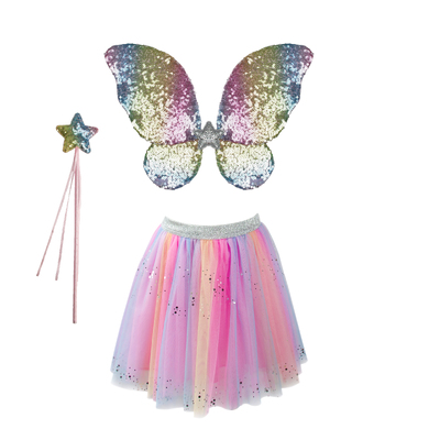 Great Pretenders | Rainbow Sequins Skirt with Wings and Wand