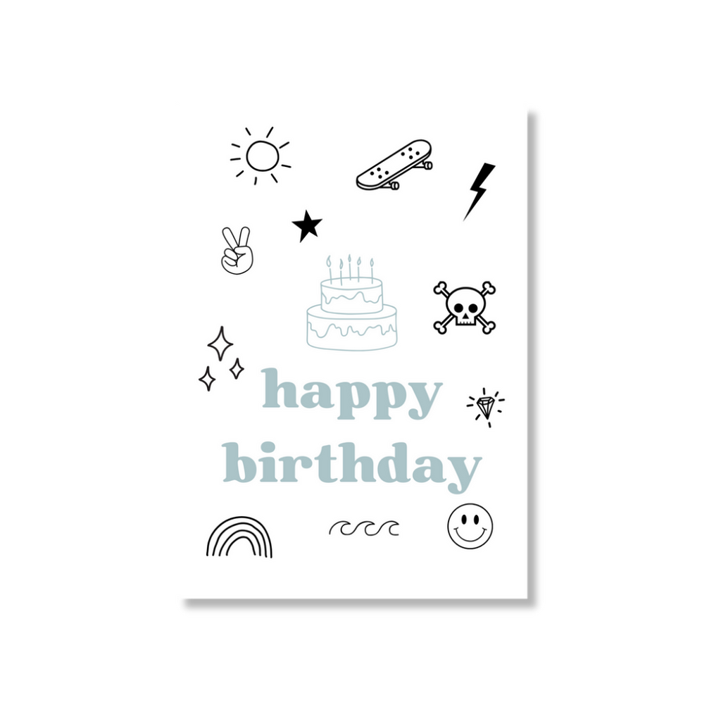 Zae + K | Greeting Card Birthday - Skulls & Skateboards