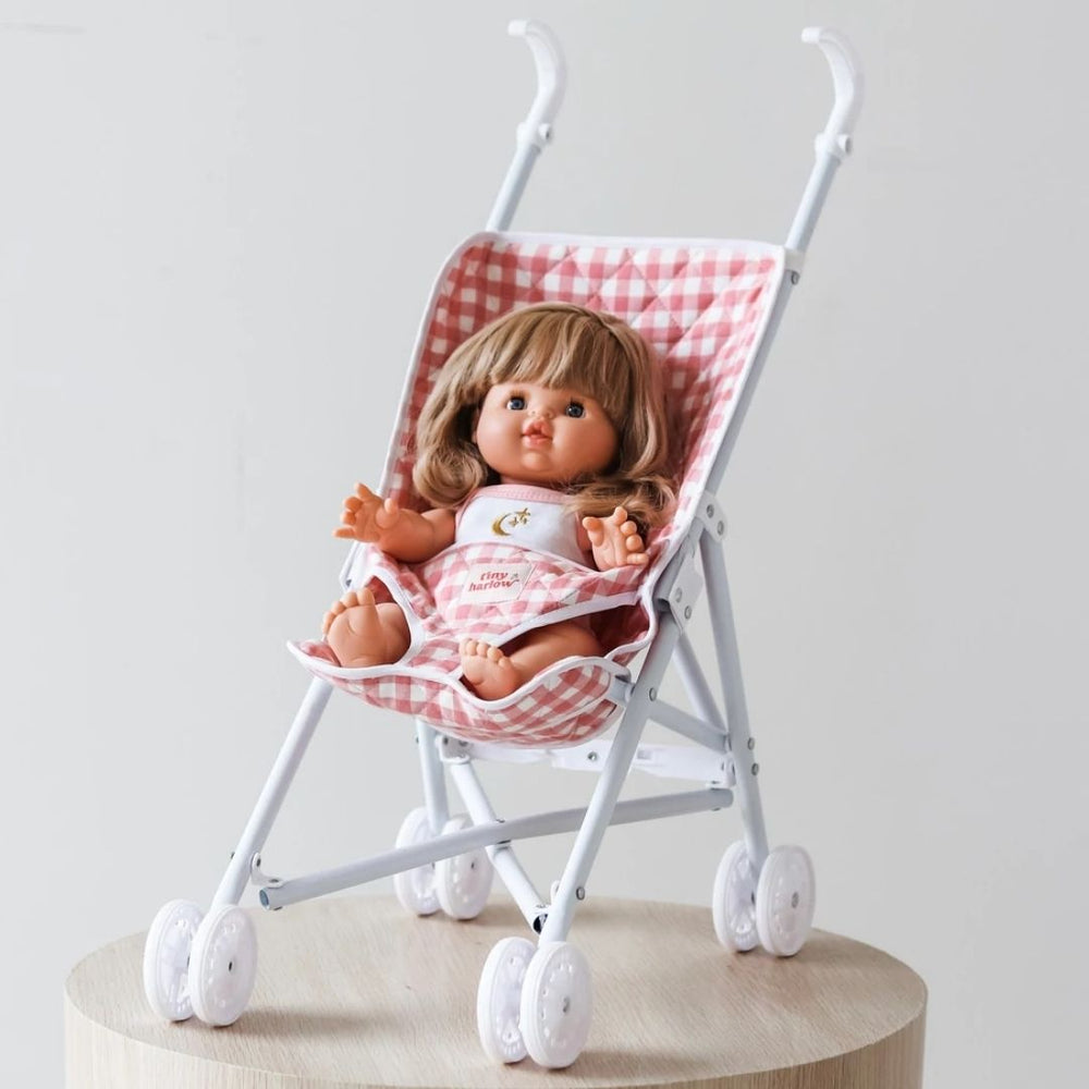 Tiny Harlow | Folding Doll Stroller - Pink Gingham