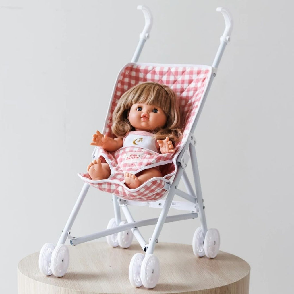 Tiny Harlow | Folding Doll Stroller - Pink Gingham