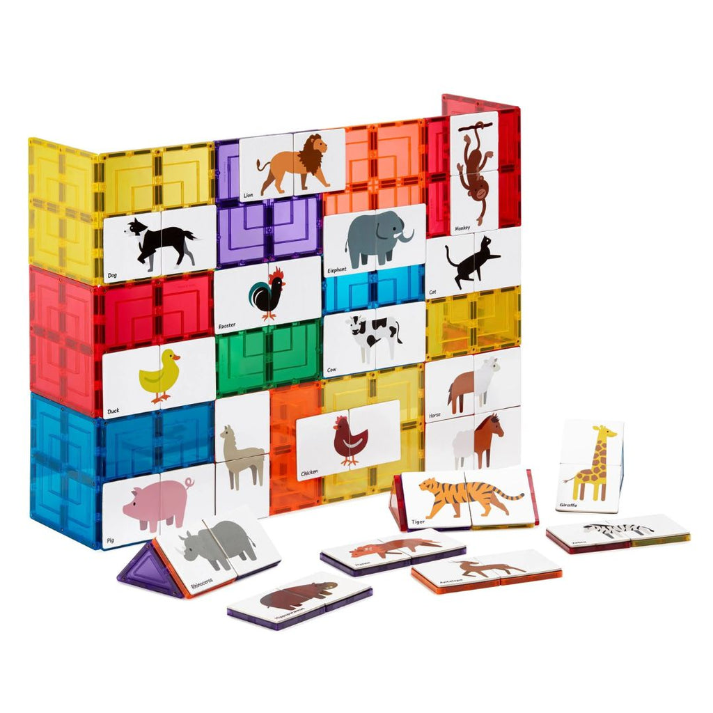 Learn & Grow | Magnetic Tile Topper - Duo Animal Puzzle Pack 40pc