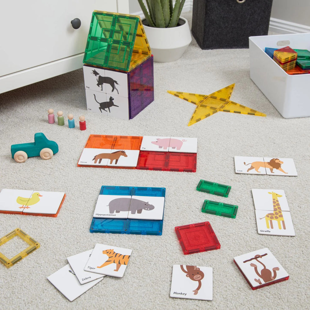 Learn & Grow | Magnetic Tile Topper - Duo Animal Puzzle Pack 40pc